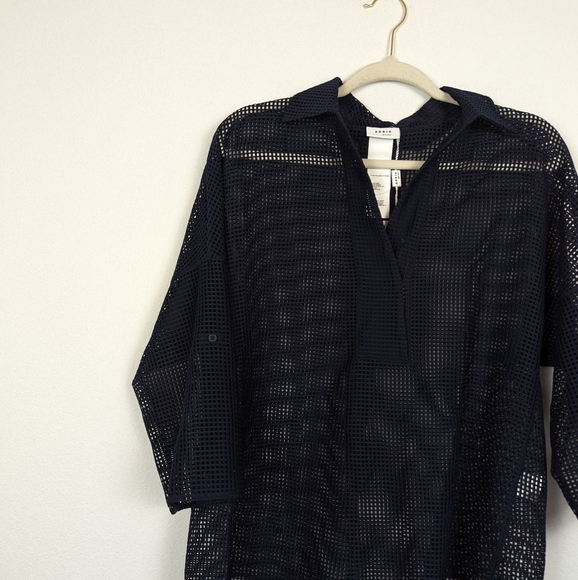 NWT Akris Punto Navy Techno Grid Collared Blouse - Picture 4 of 9